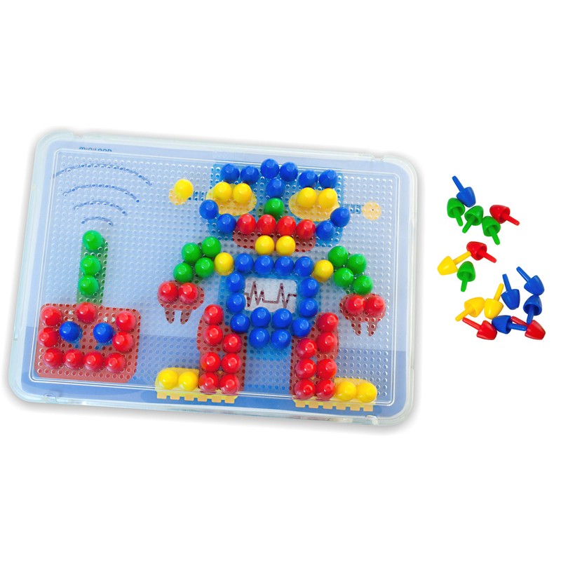 Miniland Pegs 8231805 Mosaik, mit Tafel, 6 Blättern, 160 Steckern