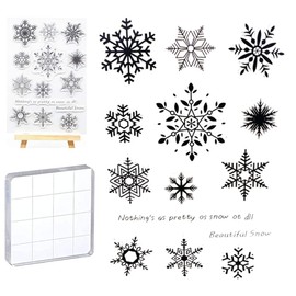 12 Pieces Snowflake Floral Clear Stamps for Card Making Scrapbooking and Crafts, Snow Stamp,1 Acrylic Stamping Blocks Tools,Merry Christmas Stamps