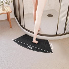 Non-Slip Corner Shower Mats,Semi-Circular Bath Mat, Curved Bath Rug, Washable Absorbent Bathroom Rug, Corner Bath Mat Carpet for Circular Shower (Black, 16''X29'')