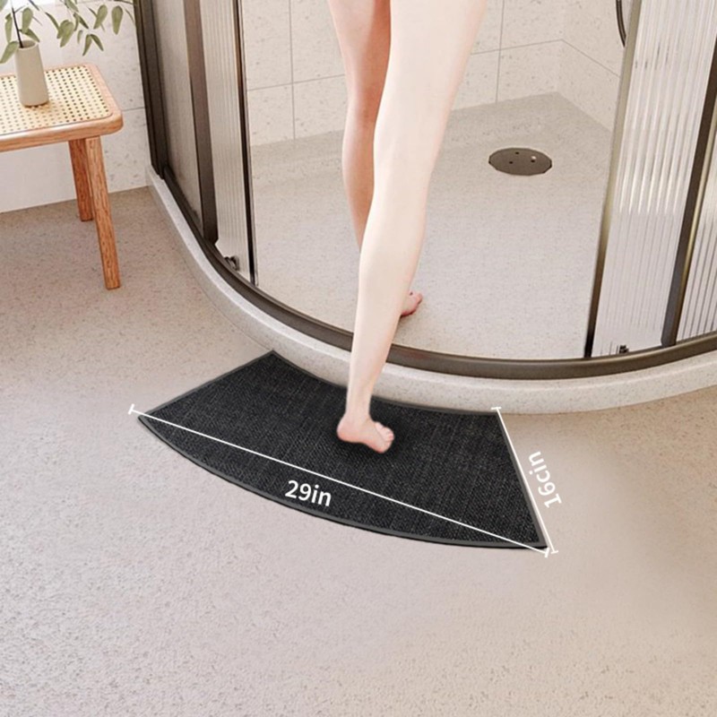 Non-Slip Corner Shower Mats,Semi-Circular Bath Mat, Curved Bath Rug, Washable