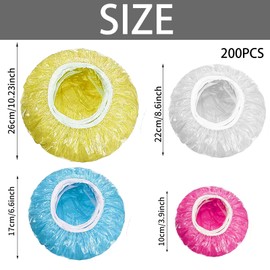 LUKIUP Pack of 200 Elastic Food Storage Bags, Reusable Food Covers, Waterproof Seal Bags, 4 Sizes, Colourful, for Vegetables, Fresh Protection, Home, Hotel Shower Cap