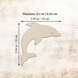 イルカ型 木製 DIY クラフト カットアウト 吊り下げオーナメント 穴付き 麻ロープ ギフトタグ 結婚式 誕生日 海 動物 テーマ パーティーデコレーション (3.94x3.94インチ 20個)