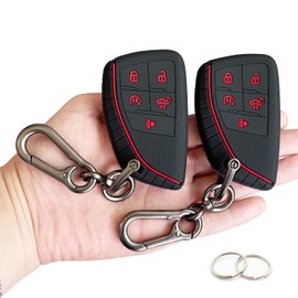 TANDRIVE Key Fob Cover for 2022 2023 2024 2025 Chevy Silverado 1500 GMC Sierra 1500, 2024 2025 Silverado Sierra 2500HD 3500HD, Silicone, 2-Pack, Red Button, Black