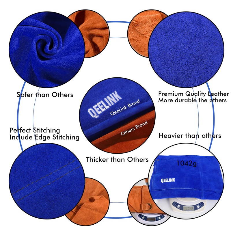 QeeLink Leather Work Shop Apron with 6 Tool Pockets Heat
