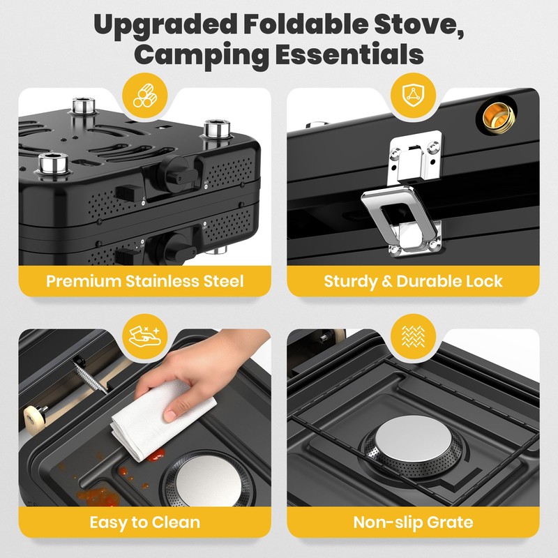 2 Burner Camping Propane Stove, Portable Folding Propane Stove with