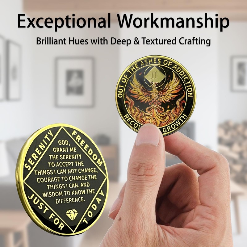 Leafence Phoenix Recovery Coin with Serenity Prayer Commemorative Addiction Recovery