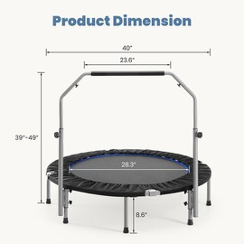 Sweet Furniture S - 40"/48" Foldable Mini Trampoline for Adults, Rebounder Trampoline for Adults with Adjustable Bar - Specification: 40''