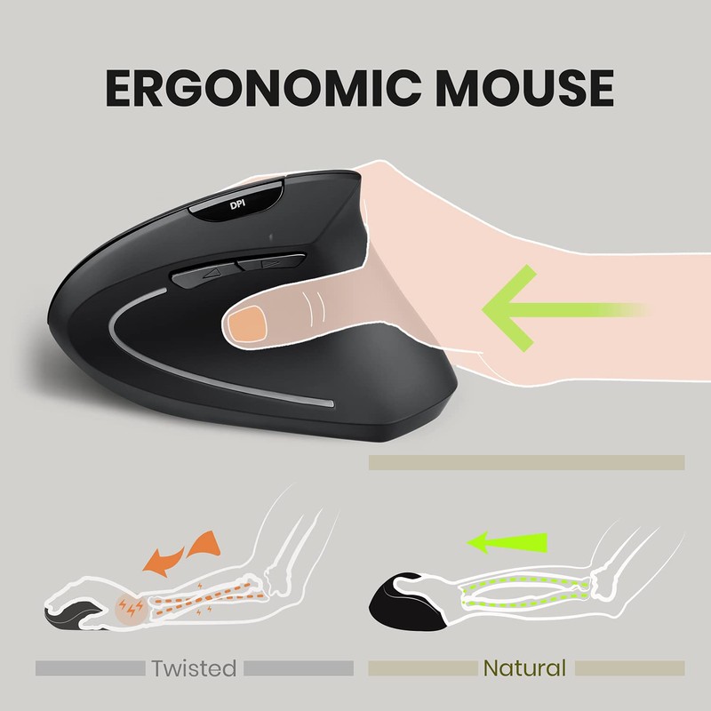 Perixx PERIMICE-713 Wireless Ergonomic Vertical Mouse - 800/1200/1600 DPI -