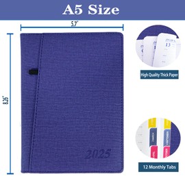 2025 Daily Planner/Appointment Book 2025, Daily Hourly & Monthly Agenda Planner (Jan-Dec 2025) Thick Paper + Pen Holder + Pocket + Monthly Tabs, 8.26" x 5.7" Calendar Planner (25DP-Purple)