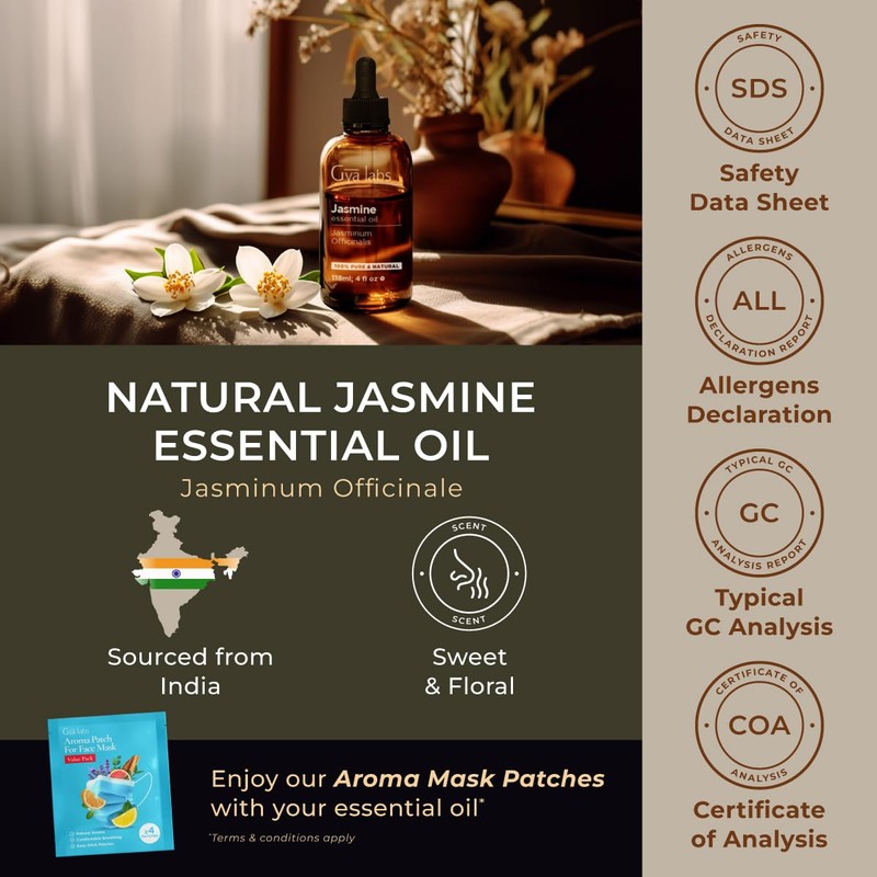 Gya Labs Jasmine Essential Oil for Diffuser (4 fl oz)
