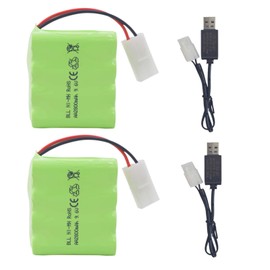 Fytoo 2PCS AA 9.6V 2800mah RC Battery Pack with Tamiya Plug with USB Charging Cable for Toy Tanks Engineering Department Flatbed semi-Trailer Truck RC Remote Control car Ni-MH high Capacity Battery