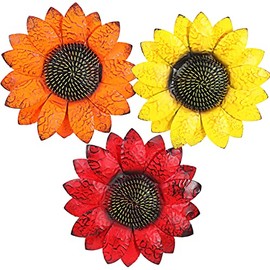 3 Pieces Metal Sunflower Wall Decor 3D Flower Wall Art Hanging Decoration for Bedroom Living Room Office Garden Indoor Outdoor Home Decor, 3 Colors (Delicate Style,7.9 x 7.9 x 1 Inch)
