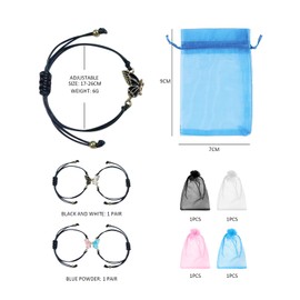 TAFACE 2 Pairs Friendship Bracelets, 4 Pieces Yarn Bags, Colour Butterfly Bracelets, Adjustable Rope Bracelets, Suitable for Couples, Good Friends, Zinc