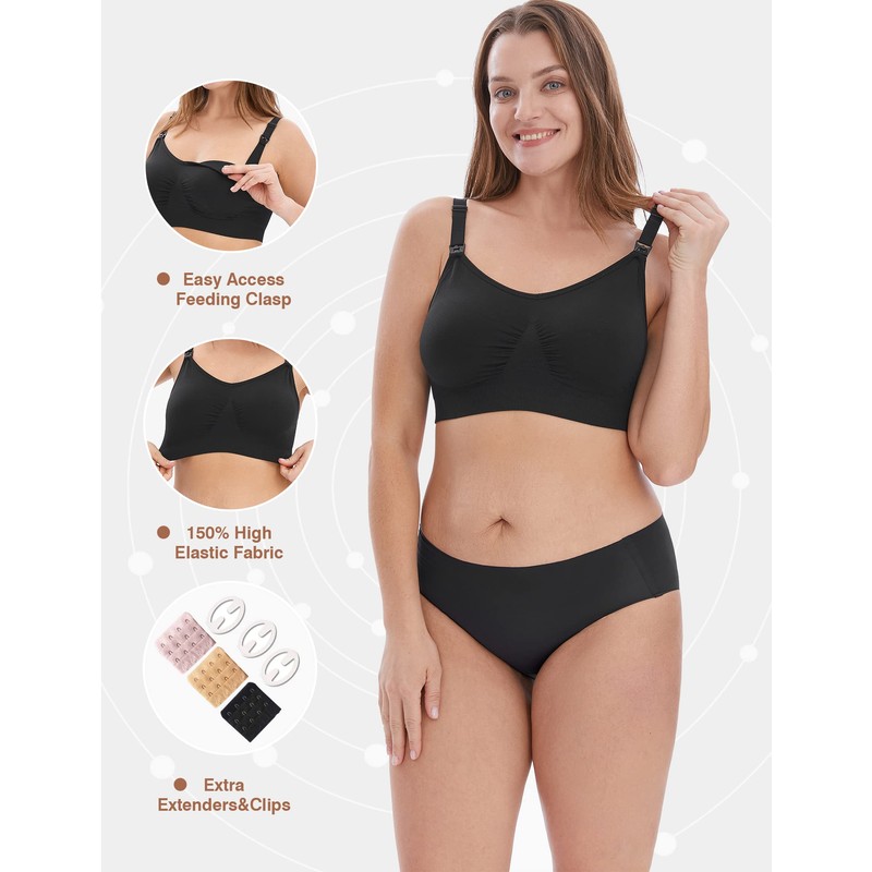 HOFISH Maternity Nursing Bras Seamless 3 Pack Sleep Bralette for