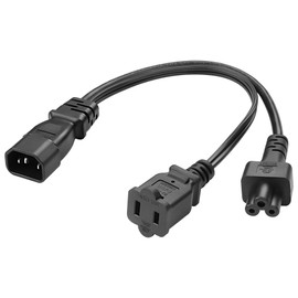 XMSJSIY C14 to C5 + NEMA 1-15R Y Splitter AC Power Extension Cable 3-Pin IEC320 C14 Male to C5+1-15R Female 1 to 2 Power Supply Converter Connector Adapter Cord Wire - 0.3M/0.98FT