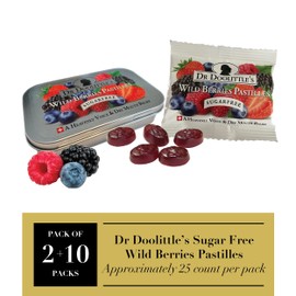 DOOLITTLE Dr Sugar Free Soft Fruit Pastilles for Voice and Throat, Wild Berries Flavor, Multipack of 2.12 Ounce Tin, 2 Pack and .33 Ounce Travel Size Bag, 10 Pack