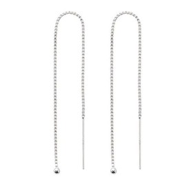 4pcs Sterling Silver Ear Threader Earrings Long Chain Earring Thread Tiny Ball | Strong 4" Drop Earrings SSE72-4