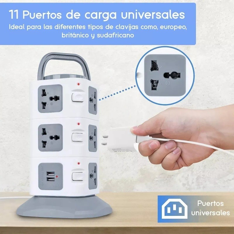 Total Supplier Multicontacto Universal Torre Regleta 11 Puertos 2 Usb