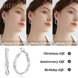 Silver Hoops Earrings for Women, 20mm Sterling Silver Earrings Hoops, Hypoallergenic Huggie Sleeper Earrings, Small Hoop Earrings for Girls Christmas Birthday Jewellery Gift