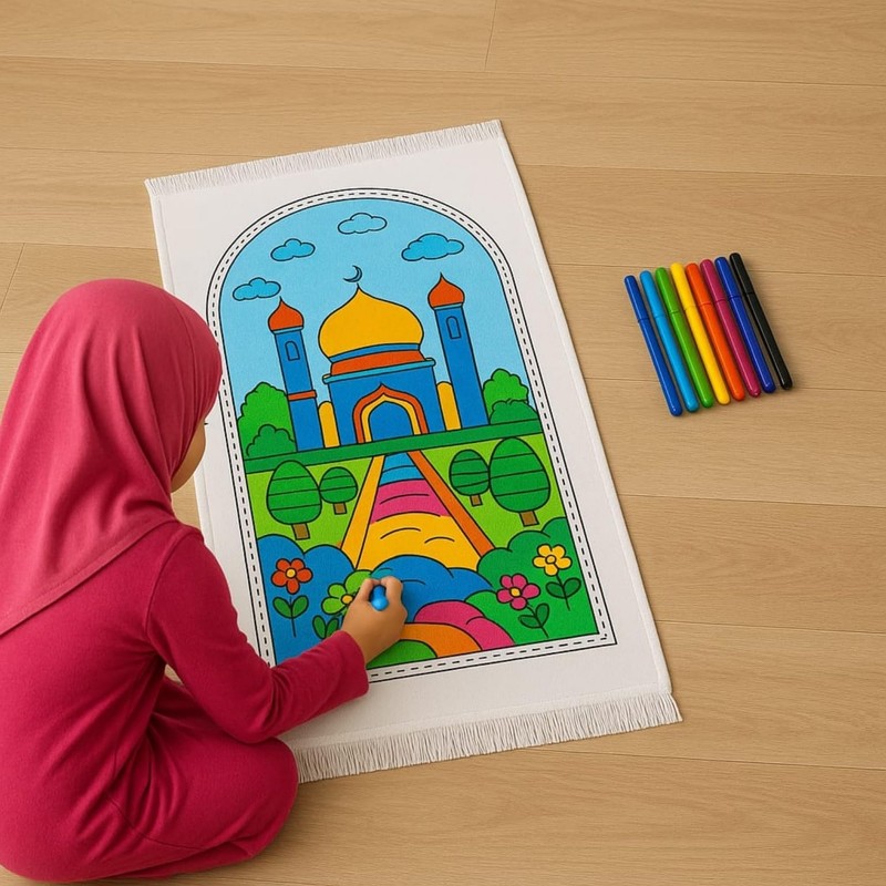 Kids Prayer Mat Coloring Mat Islamic Arabic Geometric Pattern Educational