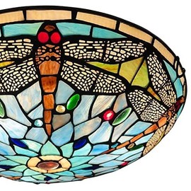 ARTZONE Tiffany Ceiling Lights, Stained Glass Ceiling Light 3-Lights 16 Inch Tiffany Flush Mount Ceiling Light Fixture for Bedroom Dining Living Room Entryway Foyer(Brown Dragonfly)