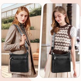 LUROON Women's Medium Lightweight Shoulder Bag Large with Many Compartments PU Leather Crossbody Bags Women's Handbag with Adjustable Wide Shoulder Strap, black
