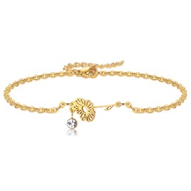 Nupdot April Birth Flower Bracelets, 14K Gold Plated Birth Month Daisy Floral Birthstone Charm Bracelets Wildflower Jewelry Apr. Birthday Gifts for Women