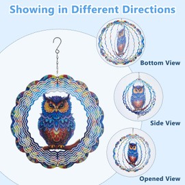 SUPERDANT Owl Wind Spinners 3D Outdoor Hanging Yard Spinners Catchers Kinetic Sculpture Art Garden Indoor Decoration Christmas Ornament Stainless Steel Gifts for Women Mom Grandma 30cm/12in