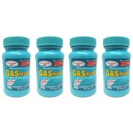 Certiifiedplus 4-PK Simethicone Gas Relief Chewable Tablets 80mg Anti-Gas Bloating 36CT SEALED