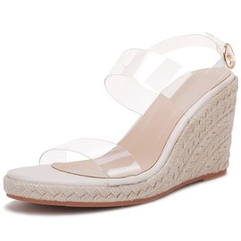 VETASTE Women's Espadrille Wedge Platform Ankle Strap Open Toe Mules Heels Slippers, Transparent, 10