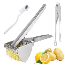 Heavy Duty Potato Ricer, Stainless Steel 22 oz Potato Masher, 3-in-1 Kitchen Tool with Non-Slip Wide Handle, Cleaning Brush & Food ClipExtra Large Capacity, Dishwasher Safe
