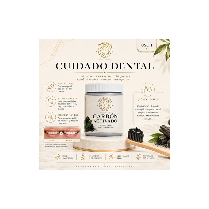 Carbón Activado Natural Pureza Divina 40g Dientes Blancos