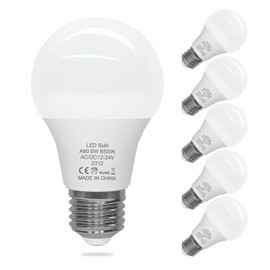 ORALUCE 12V LED Light Bulb Low Voltage,AC/DC 12-24V A19 E26 LED Bulb 60 Watt,6500K Cool White 12 Volt Light Bulb 6W,for Solar Battery System Lighting Marine Boat RV Camping Landscape Garden,6P