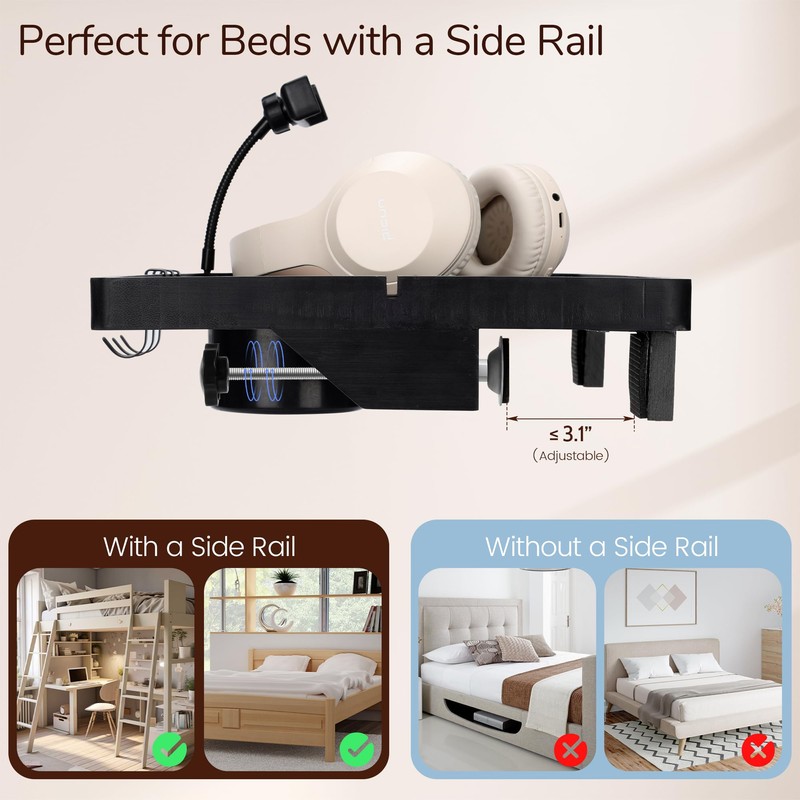 Fivebop Bedside Shelf for Dorm Bed & Top Bunk, Bamboo