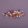 Teyglen Bride Red Rhinestone Wedding Hair Clip Bridal Pearl Crystal