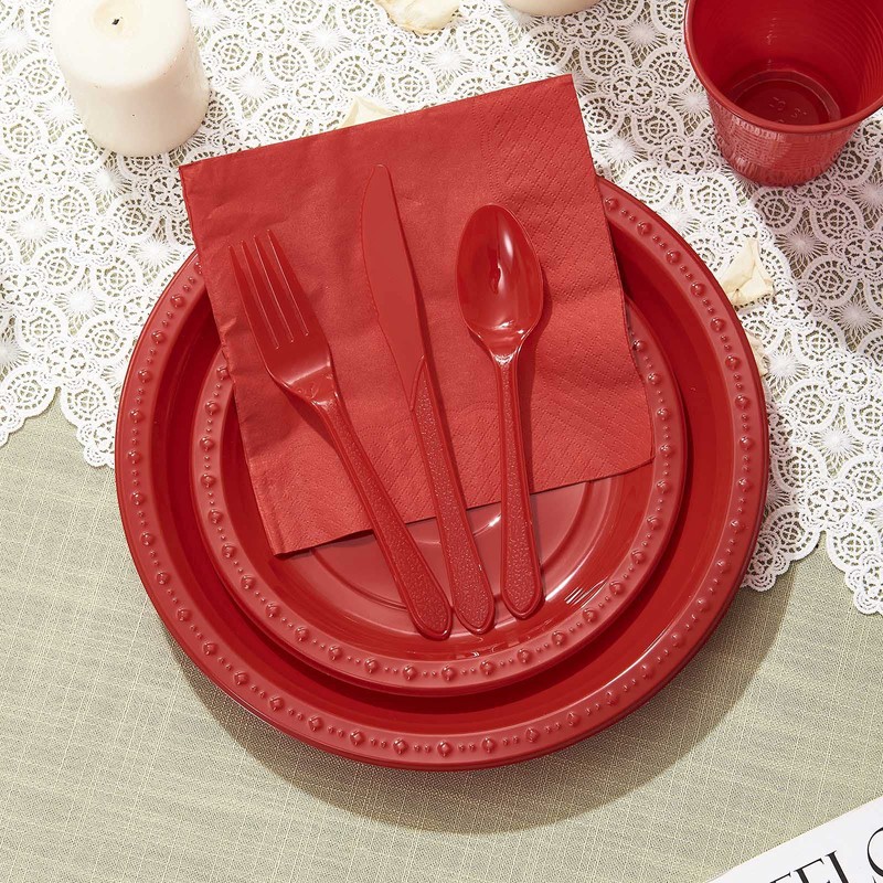 175 PCS Red Plastic Dinnerware Set Includes 50 Red Plastic