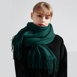 KBRPEY Scarf Pashmina Stole for Women Cuddly Warm Winter Scarves Long Women's Scarf Fringe for Women Evening Dresses Wedding Festive, dark green