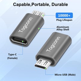 Togconn USB C to Mirco USB Adapter (10 Pack),Type C (Female) to Micro USB (Male) Convert Connector, Support Charge & Data Sync for Galaxy S7 Edge, S6, Nexus 6/5, and Other Micro USB Devices