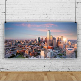 DORCEV 10x8ft Dallas Texas Cityscape Photography Backdrop Banner Dallas City Downtown Skyline Cityscape at Sunset Background Dusk Downtown Area Aerial View of Dallas Texas Backdrops Video Props