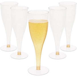 30 Disposable Champagne Flutes - 4.5 oz Gold Glitter Plastic Cups for Parties - Elegant Toasting Glasses - Perfect for Weddings, Engagements, Mimosa Bars, Thanksgiving, Christmas, New Year’s Eve