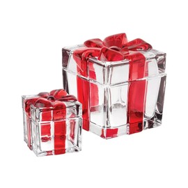 Godinger Small and Large Red Glass Present Boxes, Set of 2   NEW!!!!