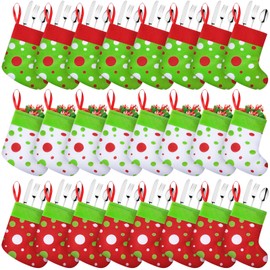 Realspring 24pcs Mini Christmas Stockings 6 Inches Xmas Red and Green Dot Mini Gift Stockings Small Fireplace Hanging Stockings Holiday Decorations Xmas Present Socking for Christmas Tree Fireplace