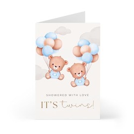 Prezzeluna Twin Boys Baby Shower Card for New Parents – Congratulations Twins Card