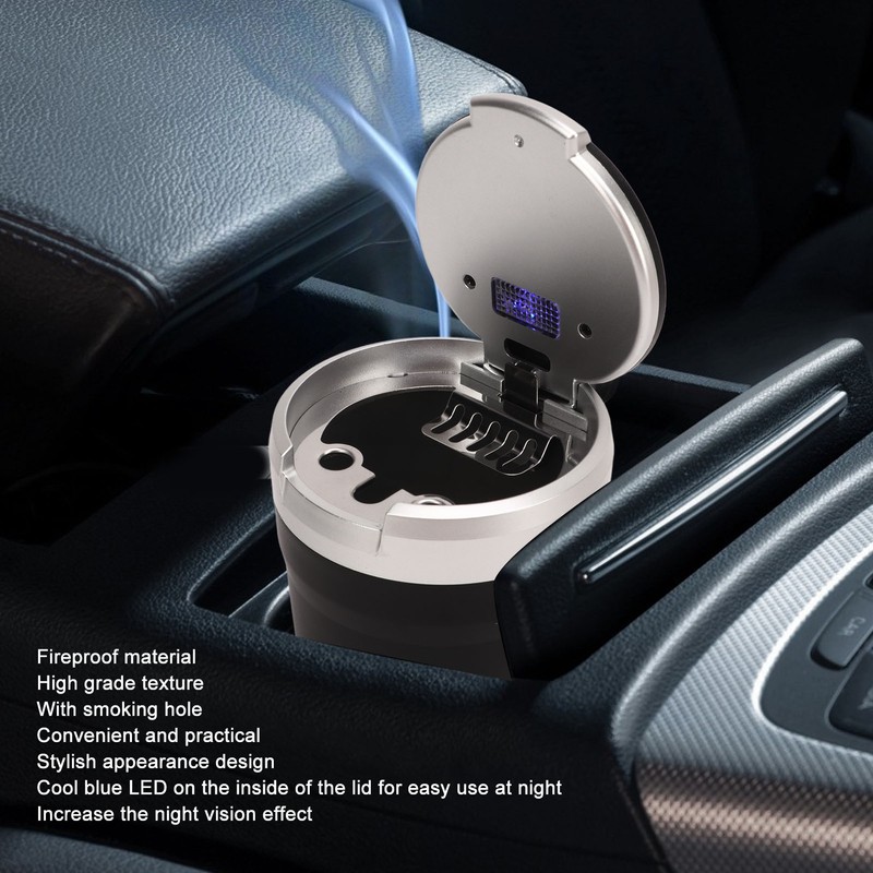 Portable Car Ashtray Mini Silver Edge Fire Prevention Smokeless Auto