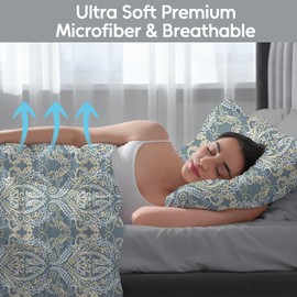 LONAVA Green Paisley Queen Size Bed Sheet Set, 6 Piece, Deep Pocket Grey Fitted Sheet, Comfy & Breathable Patterned Flat Sheets, 100% Brushed Microfiber, Retro Green Floral Printed