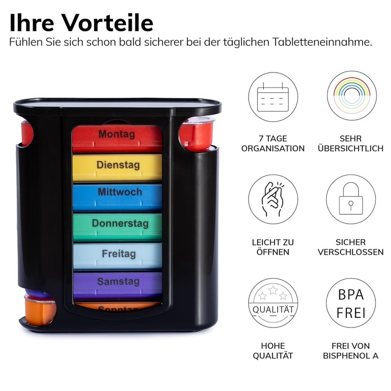 Laro Pill Box Black 7 Days 4 Compartments per Day