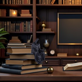 4.72 in Resin Gothic Decor Sitting Statue with Tea Cup | Suriel-Inspired Fantasy Bookshelf Decor | Gothic Bookshelf Decor for Dark Academia & Mystic Home Setups | Faceless Figure with Robe Detailing