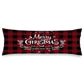 Merry Christmas Body Pillow Cover Xmas Winter Holiday Christmas Long Pillowcase with Zipper Decorative Buffalo Plaid Cushion Pillow Covers Soft Large Bedding Pillow Cases for Bedroom,Couch,20"x54"