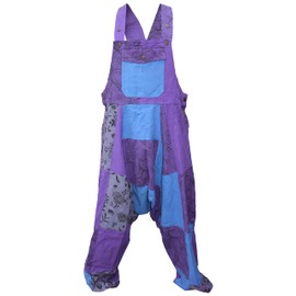 Gheri Mens Loose Fit Patchwork Printed Cotton Harem Dungarees Purple Mix Medium