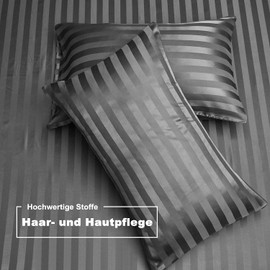 Damier Set of 2 Satin Cushion Covers 40 x 80 cm Grey Smooth Shiny High-Quality Silky Microfibre Cushion Cover Protects Hair and Skin